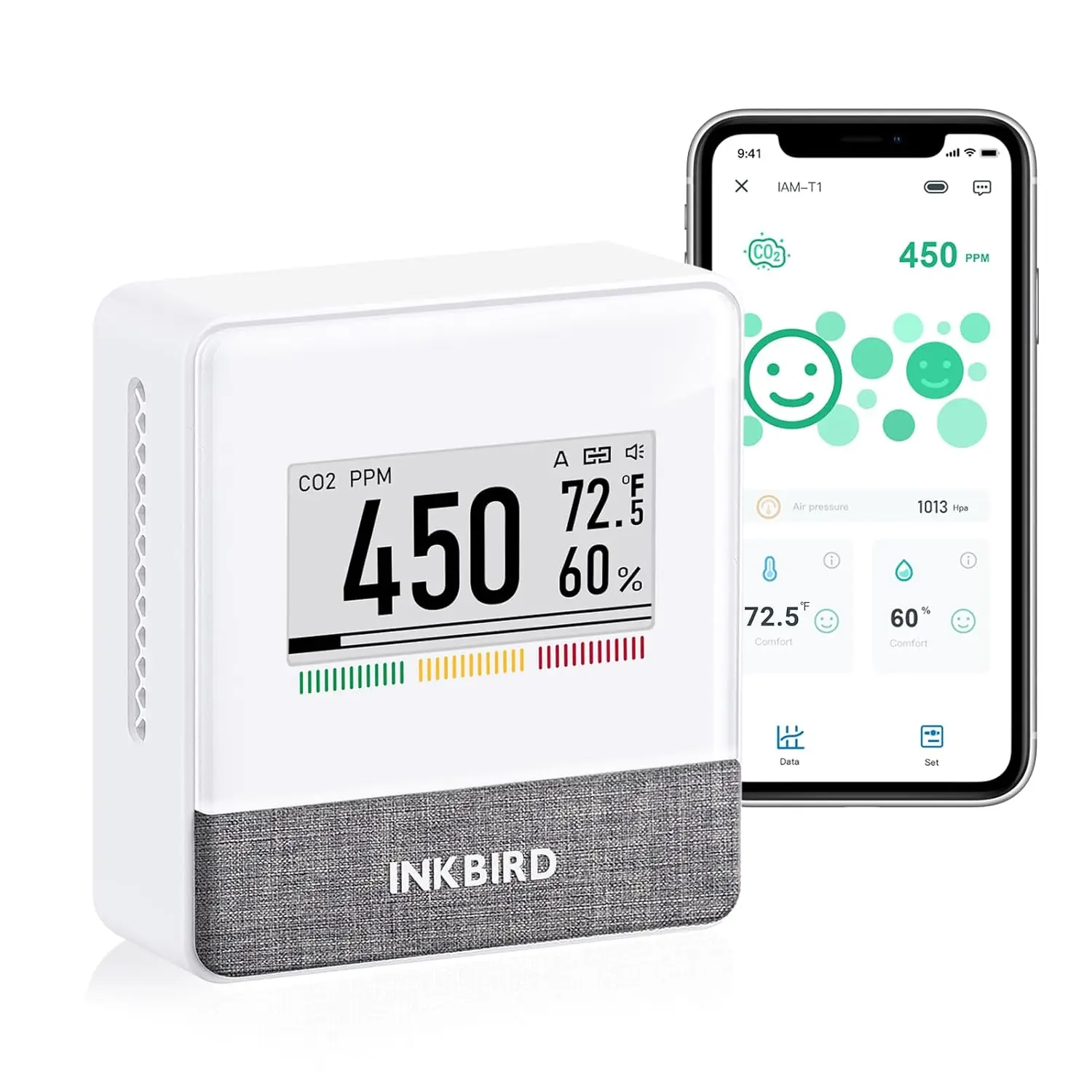 

INKBIRD IAM-T1 Portable CO2 Detector with Bluetooth Low Power Electronic Ink Screen Indoor Smart Air Quality Monitor