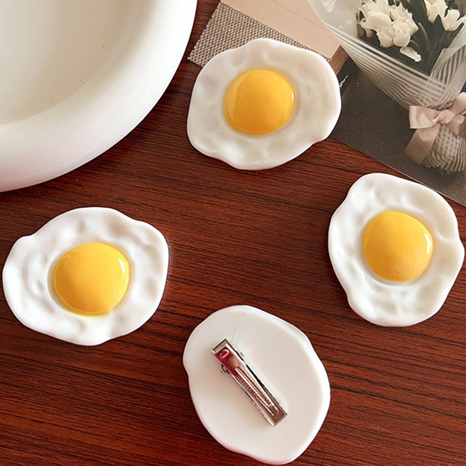 Cute Funny Simulation Poached Egg Food Hairpins Delicacies Fried Egg Hair Clips Barrette Girlfriend Side Clip Hair Accessory