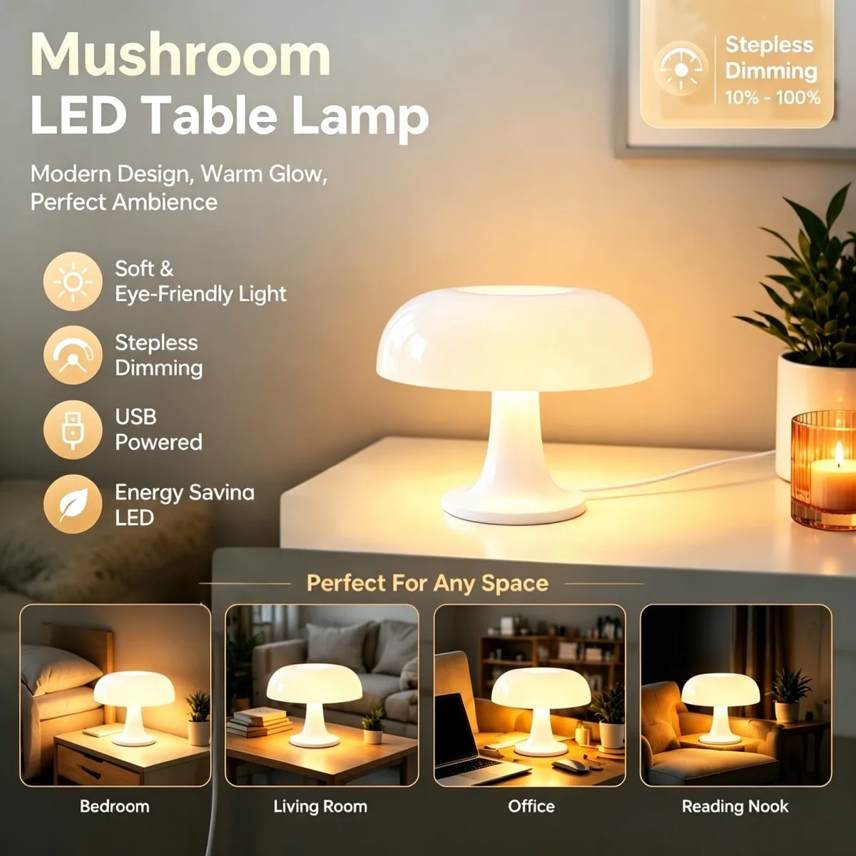 Mushroom LED Night Lamp USB Plug-In Retro Atmosphere Table Lamp Decorative Lighting for Living Room And Bedroom