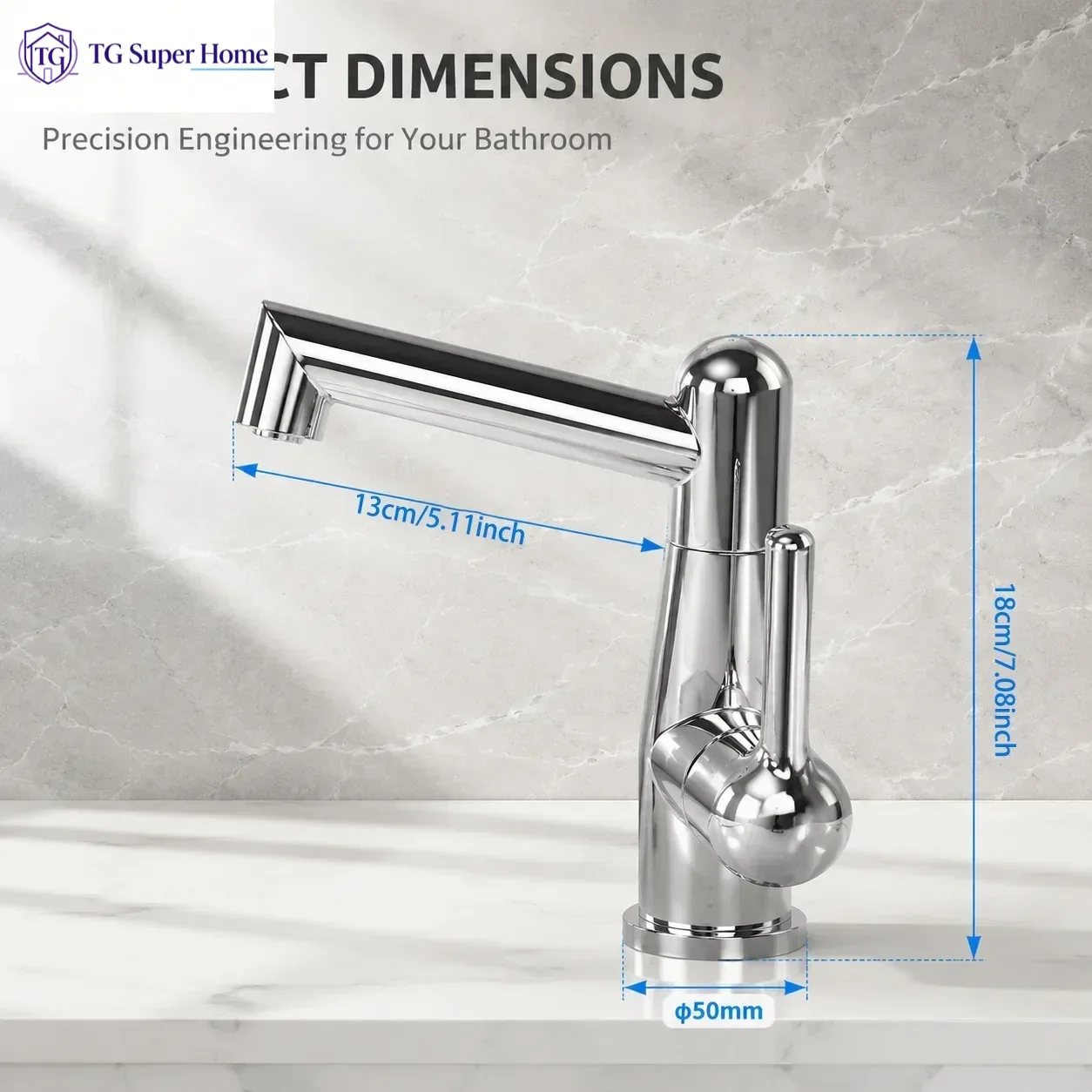 Stainless steel bathroom basin faucet, hot and cold single hole basin faucet, 360 ° rotating water outlet spout, household washb