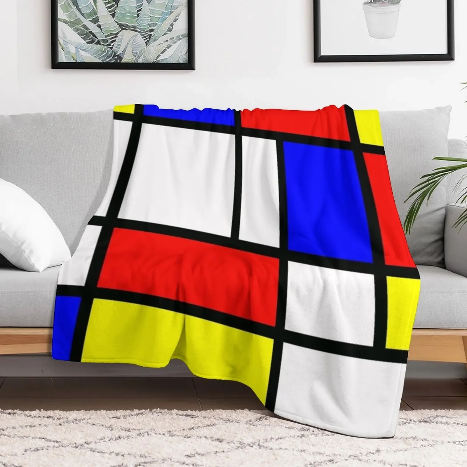 Piet Mondrian Composition 2 | Color Block with Red Yellow and Blue Throw Blanket Stain Resistant Cozy Warm Blanket