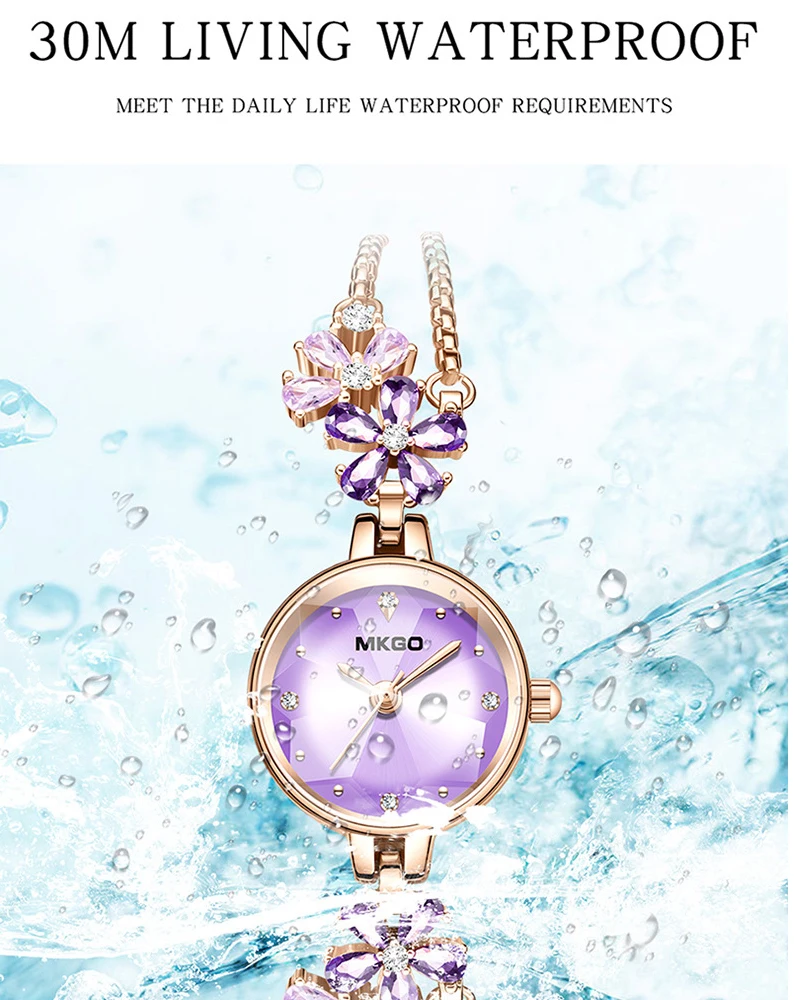 UTHAI W39 Women\'s Fashion Light Luxury Quartz Bracelet Watch Waterproof Premium Exquisite Violet Crystal Female\'s Watches Gift