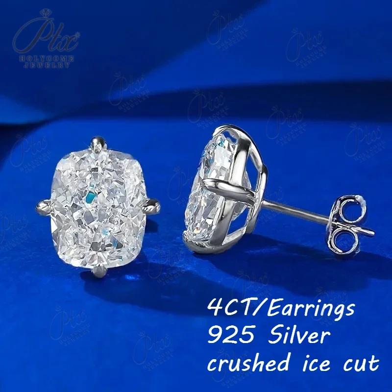Top Daily Wear 4CT High-Carbon Diamond Stud Earring 100% Real 925 Silver Earrings crushed ice cut jewelry for woman Fashionable