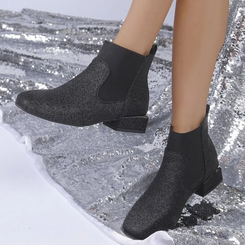 

Ladies Shoes 2025 Brand Slip-on Women's Boots Fashion Sequins Modern Boots Women New Round Toe Plus Size Best Seller Ankle Boots