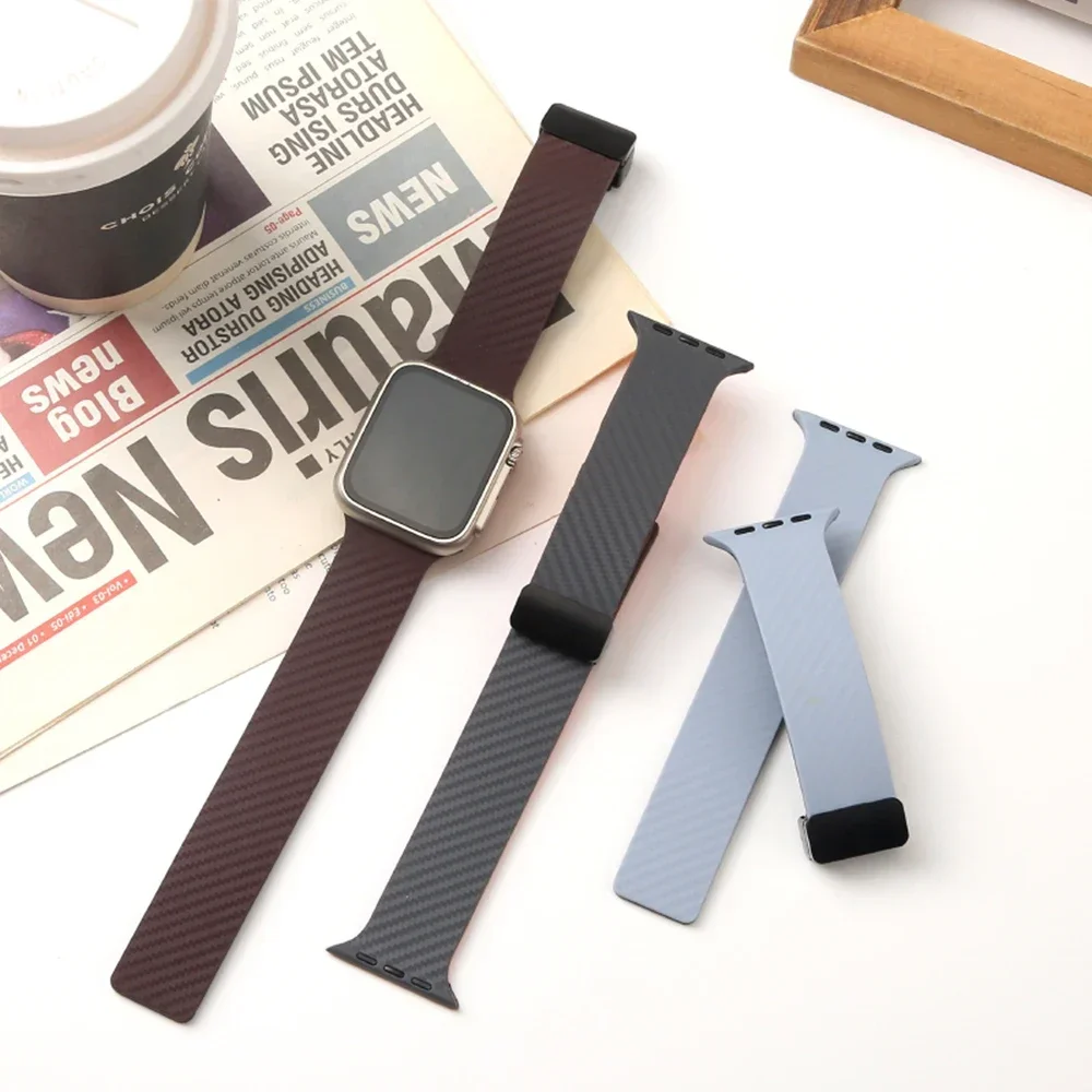Carbon Fiber Silicone Strap for Apple Watch Band 45mm 44 49mm 41mm 42 40mm 38 Magnetic Bracelet for Iwatch 8 7 6 SE 5 4 3 Ultra