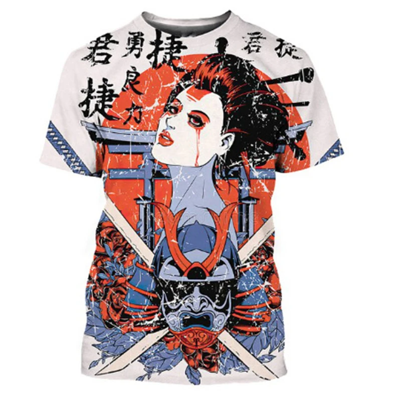 Japanese Geisha 3d Printed T-shirt For Men Harajuku Short Sleeves O-neck Tee Shirts Ethnic Style Street Casual Oversized Tees