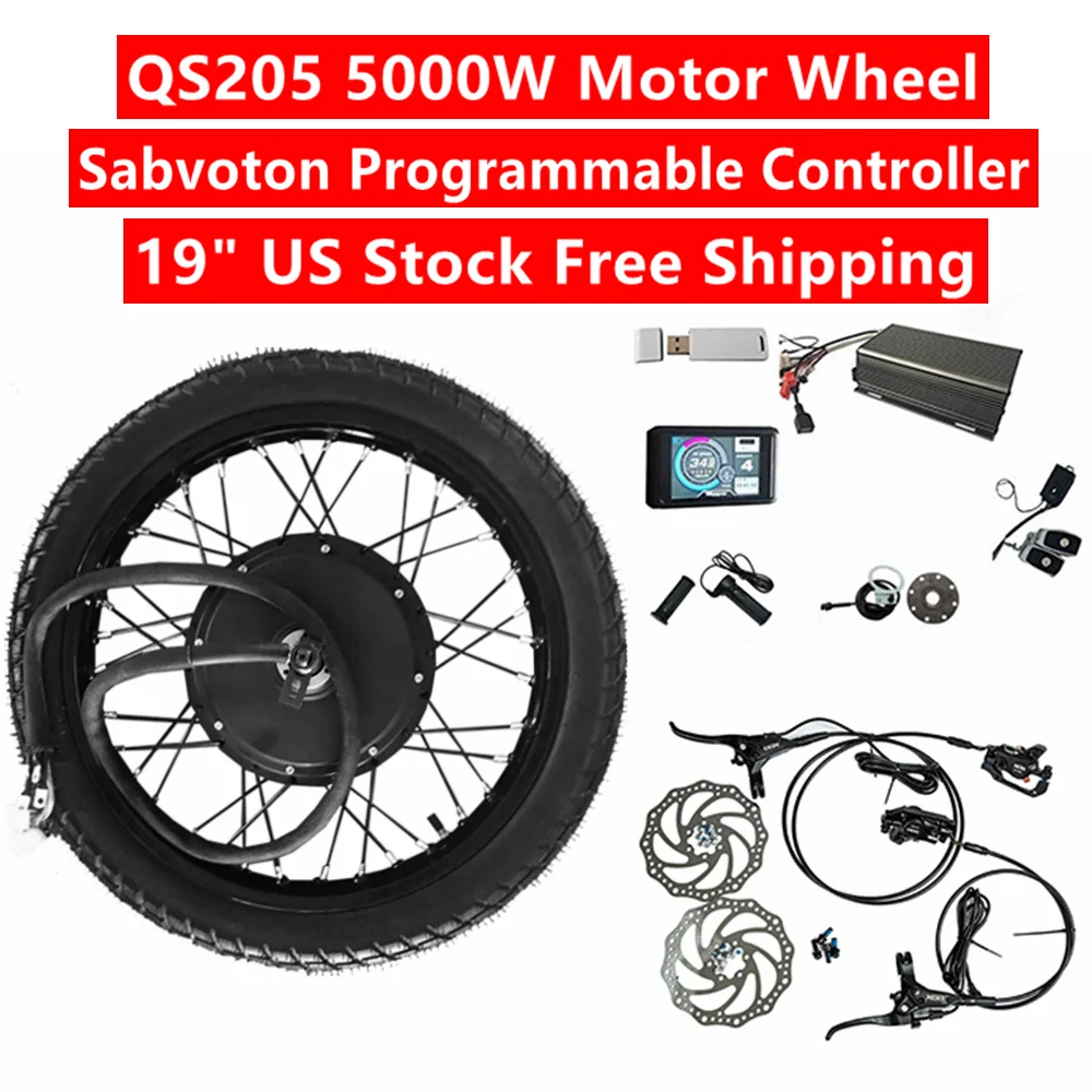 US Stock NBpower QS205 50H V3 72v 5000W Rear Motorcycle Wheel Kit 150mm Dropout Electric Bike Conversion Kit sabvoton controller