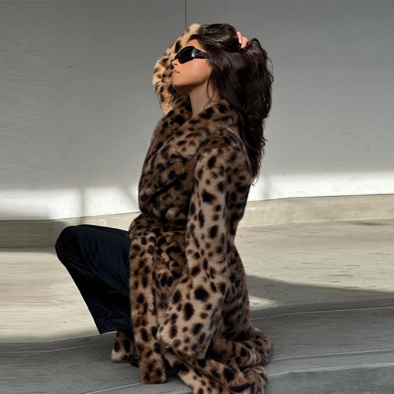 Vintage Stilvolle Leopardenmuster Mantel Auffällige Revers Kunstpelz Lose Dicke Warme Herbst Dame Mantel Winter Straße Frauen Oberbekleidung