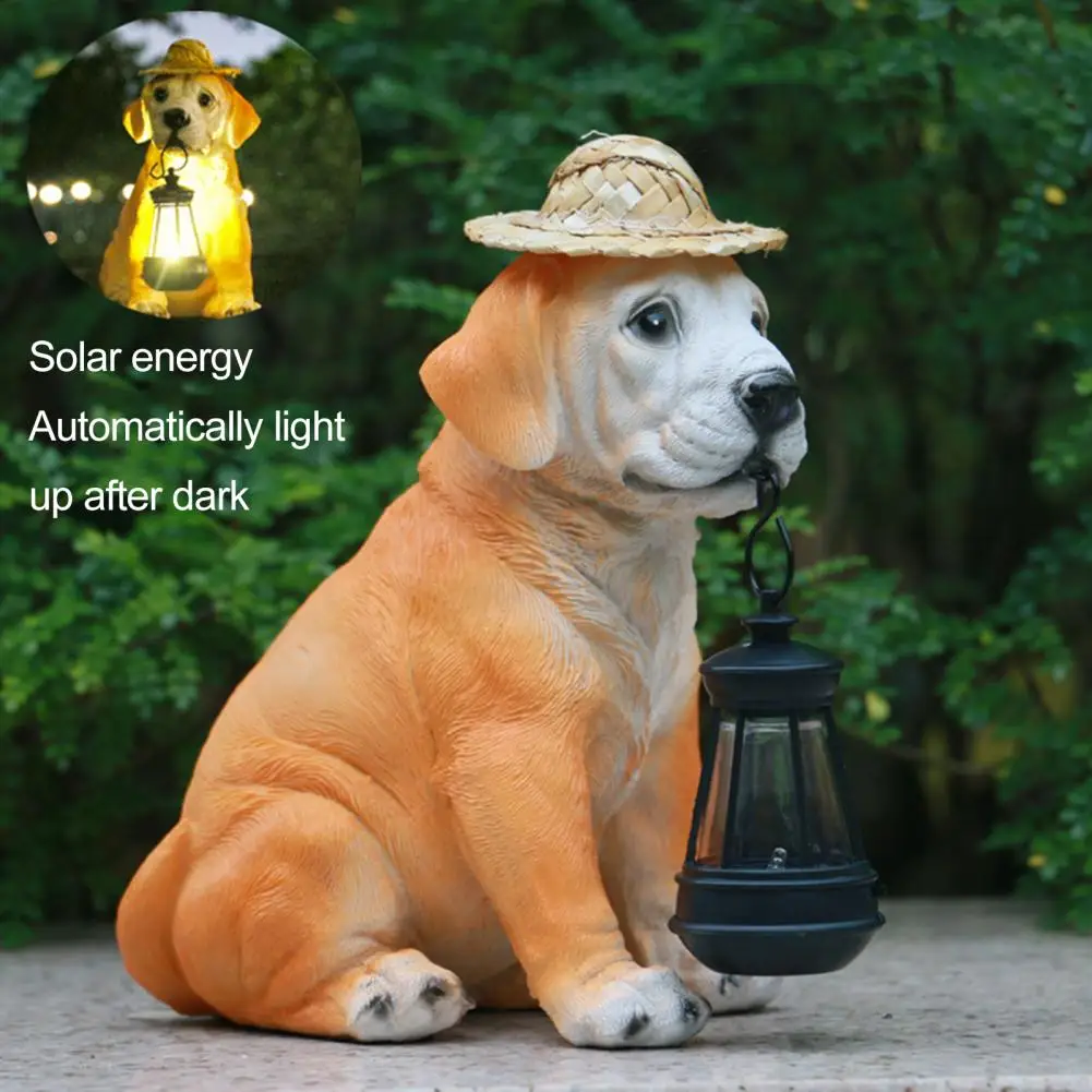 

Solar Garden Light Resin Puppy Statue with Solar LED Lantern Outdoor Decor Weather-Resistant Puppy Sculpture Light for Yard Pati