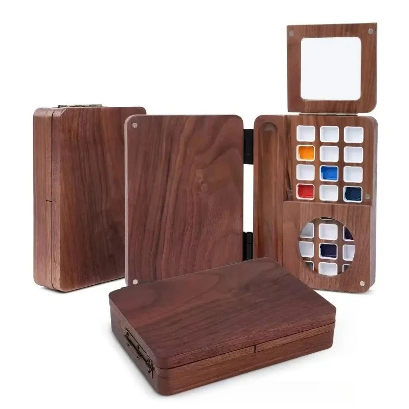 

Art student portable wooden paint box, foldable solid wood paint box, wooden paint box with painting board