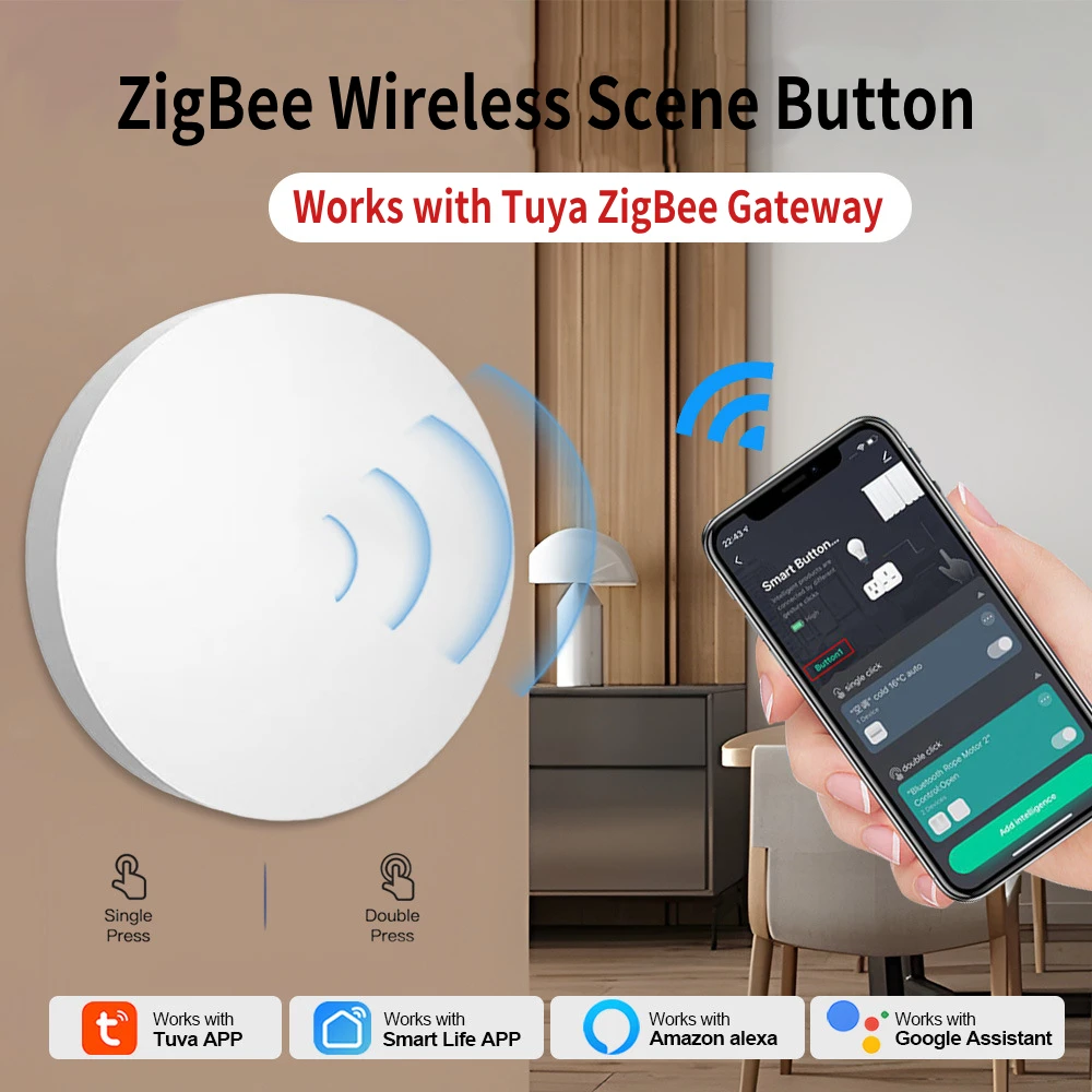 Tuya ZigBee Wireless Scene Switch Smart Button Remote on Off Key Controller Smart Home Automation Device Linkage for ZigBee Hub