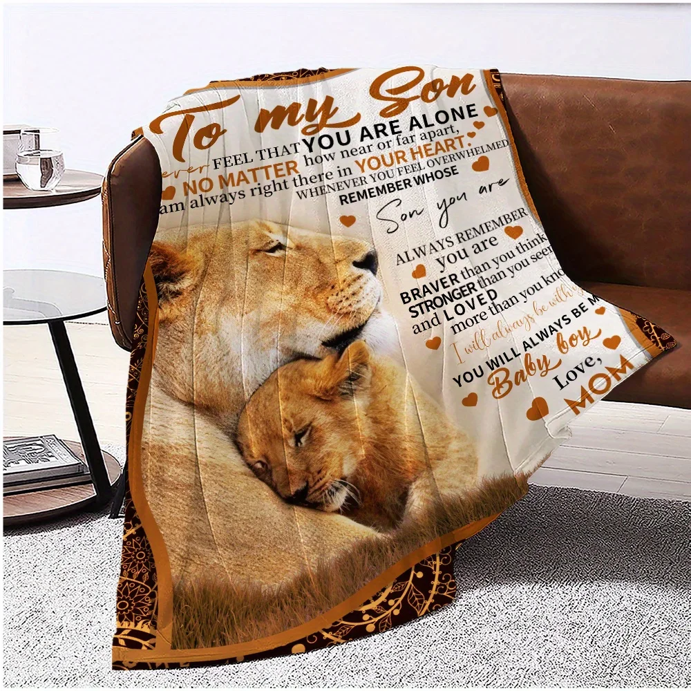 1PC Envelope Blanket Lion Printed Flannel Blanket, Gift Square Blanket Soft And Comfortable, Suitable For Home/Picnic/Travel