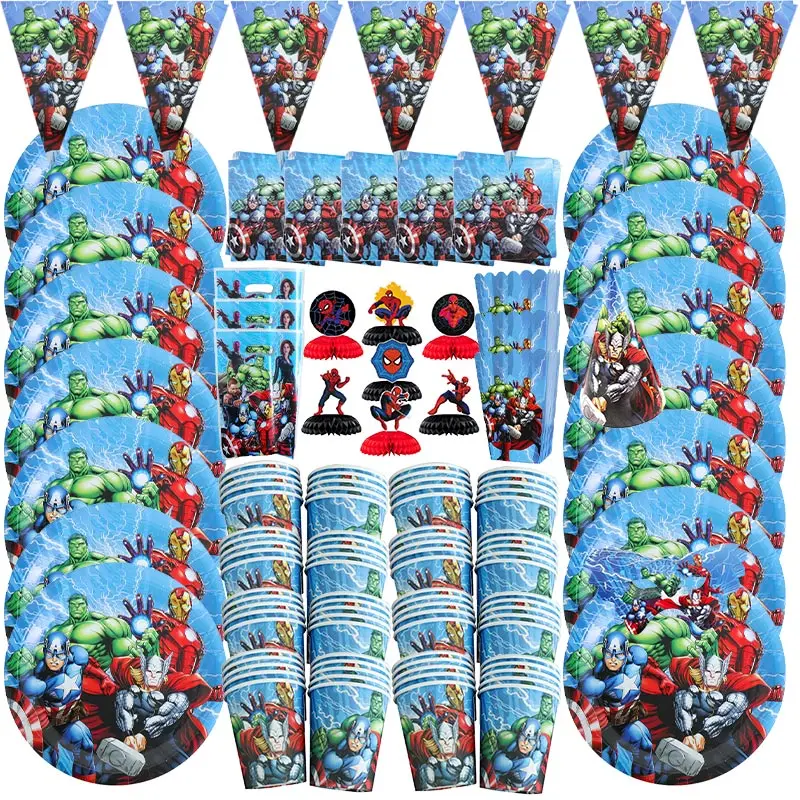 Marvel Superhero The Avengers Birthday Party Decorations Set Tableware Supplies Paper Napkins Plates Cups Kid Happy Birthday Dec