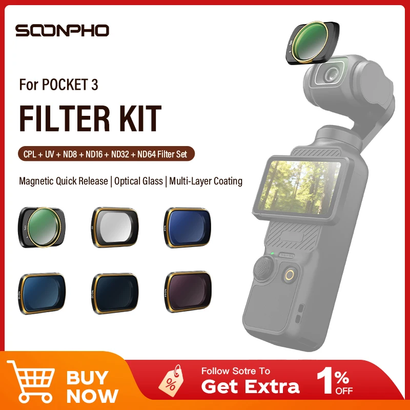 

Soonpho Magnetic ND/PL Filter Set Compatible with DJI OSMO Pocket 3 Neutral Density Polarizing Action Camera Accessories
