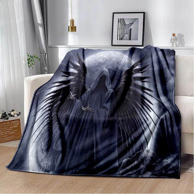 3D Grim Reaper Death Skull Gothic Miękki pluszowy koc, flanelowy koc do salonu Sypialnia Sofa Piknik Dzieci