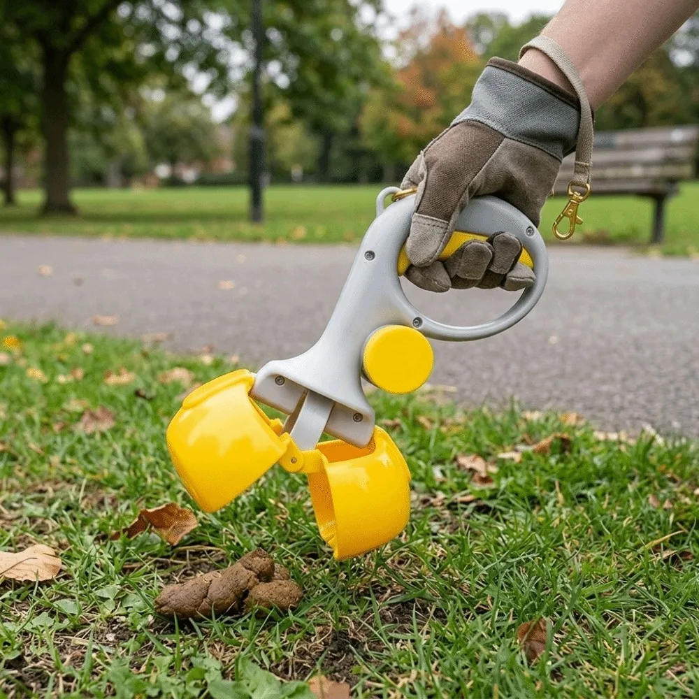 Polymer Dog Poop Picker Hand held Structure Yellow Dog Waste Collector Spring Operated Clamp Built in Poop Bag Storage