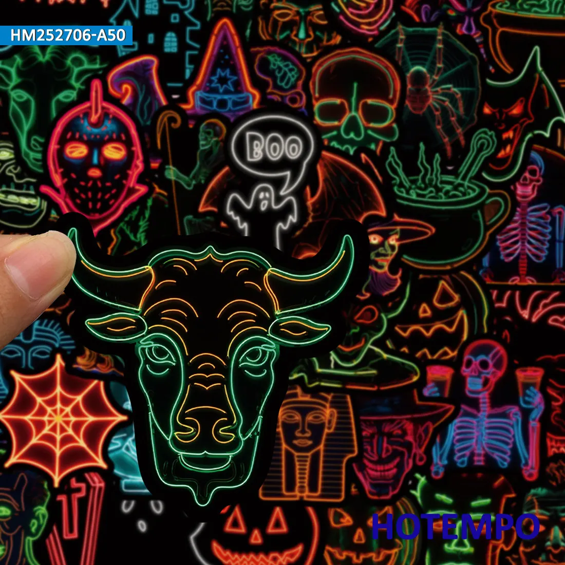 20/30/50Pieces, Halloween Stickers, Neon Style, Ghost Skeleton Witch Monster, for Decoration Laptop Car Phone, Fun Sticker Pack
