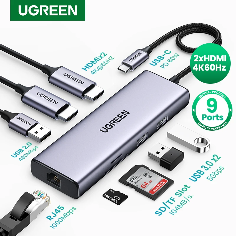 [Limited Offer] UGREEN USB C SplitterType-C to 4K Dual HDMI USB 3.0 PD SD&TF Adapter for Macbook Pro Air PC Accessories