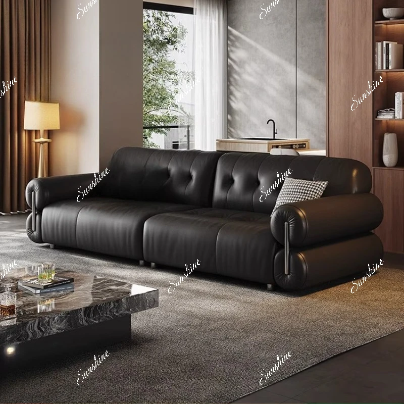 Italian light luxury brown sugar first layer cowhide sofa living room modern size apartment sofa