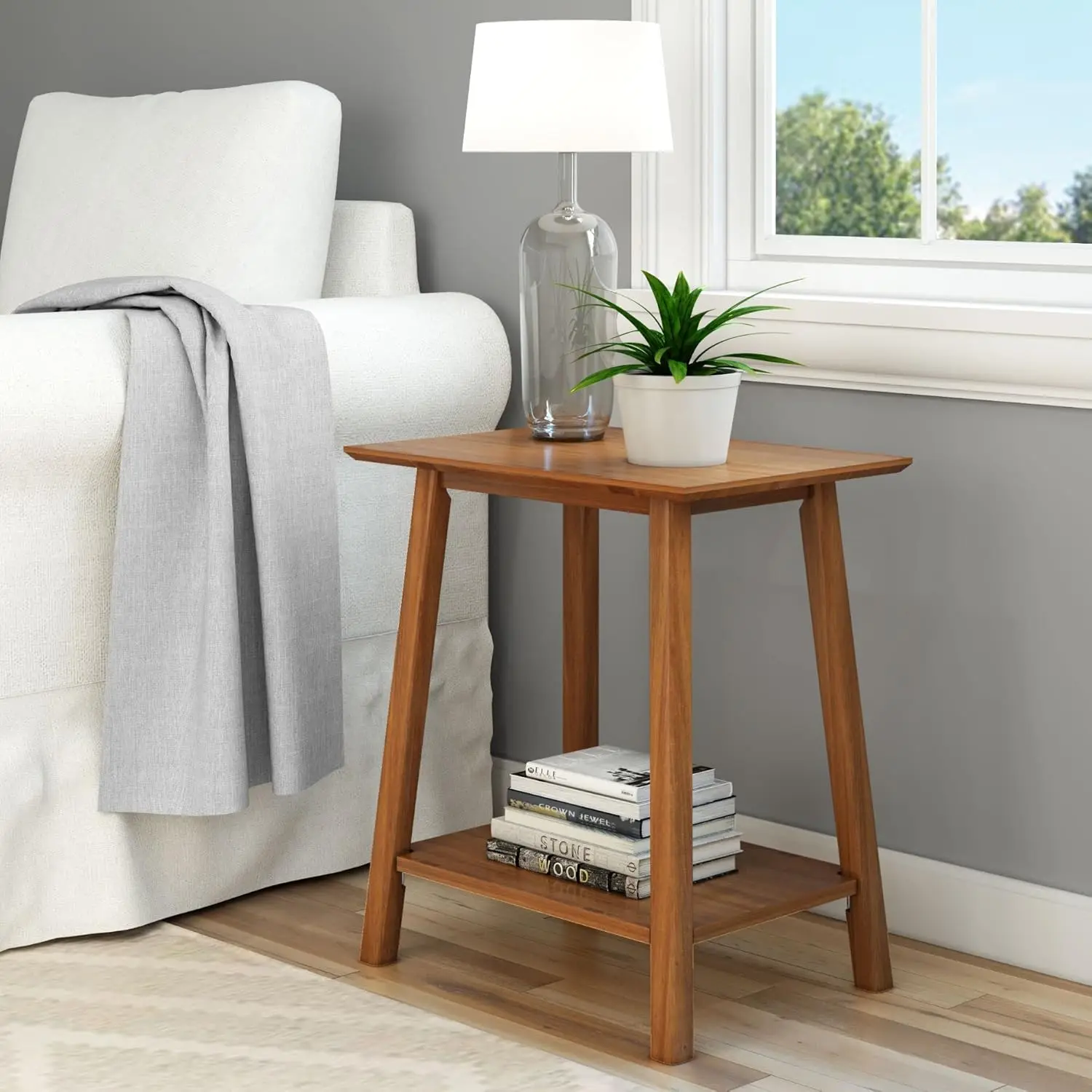 

Wooden Side Table with Storage, Mid Century Modern End Tables for Living Room, Small Solid Wood Nightstand, Bedside Tables, Bedr
