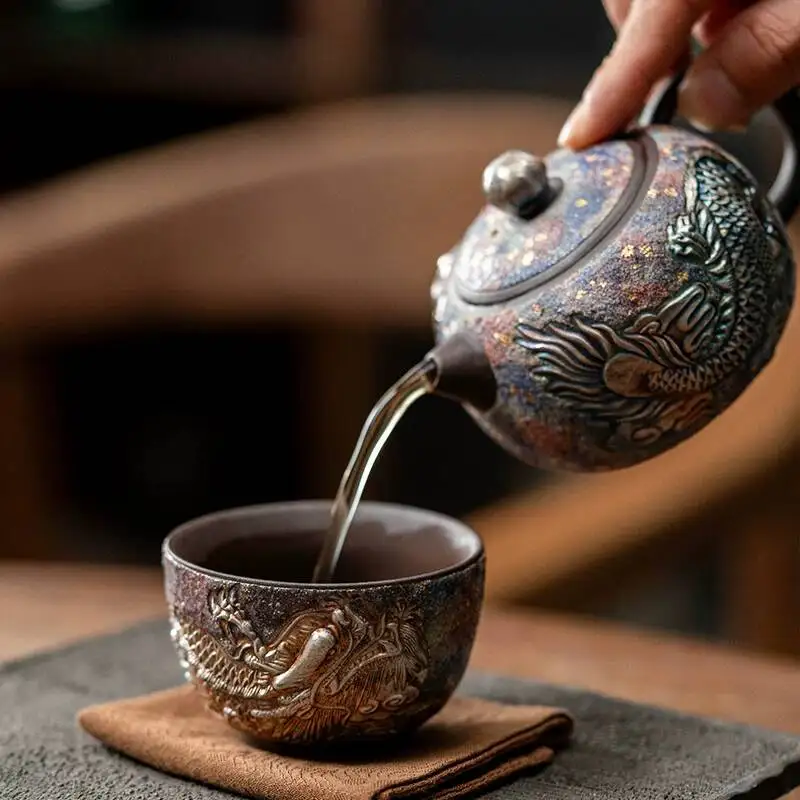 Colorful Dragon From Shan Rock Mineral Single Pot Maker High End Retro Kung Fu Tea Set Home Use Gift For Elders And Leaders