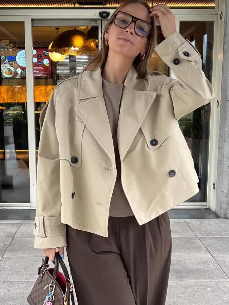 HH Herbst frauen Elegante Revers Zweireiher Tasche Design Windjacke Mantel Frau Mode Casual Street Style Mantel