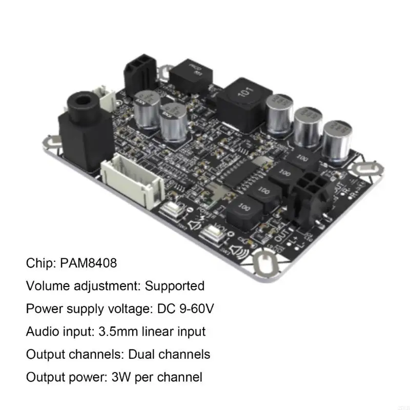 20CB PAM8408 مزدوج القناة 3W مكبر للصوت الرقمي الجهد العريض DC9-60V يتراوح من تعزيز الصوت السمعي عالي التردد