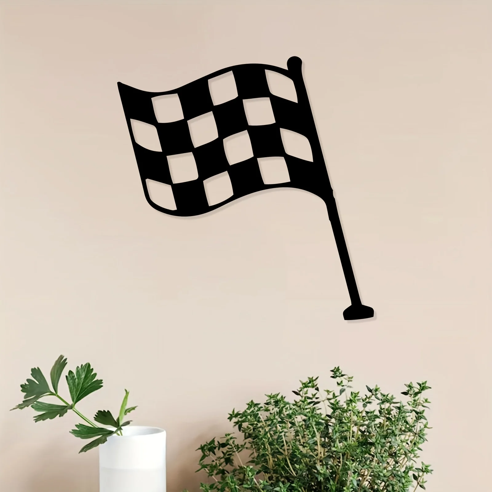 1pc Checkered Flag Metal Wall Art Racing Sculpture Garage Man Cave Fence Decor Sports Event Father's Day Gift Weather Resistant