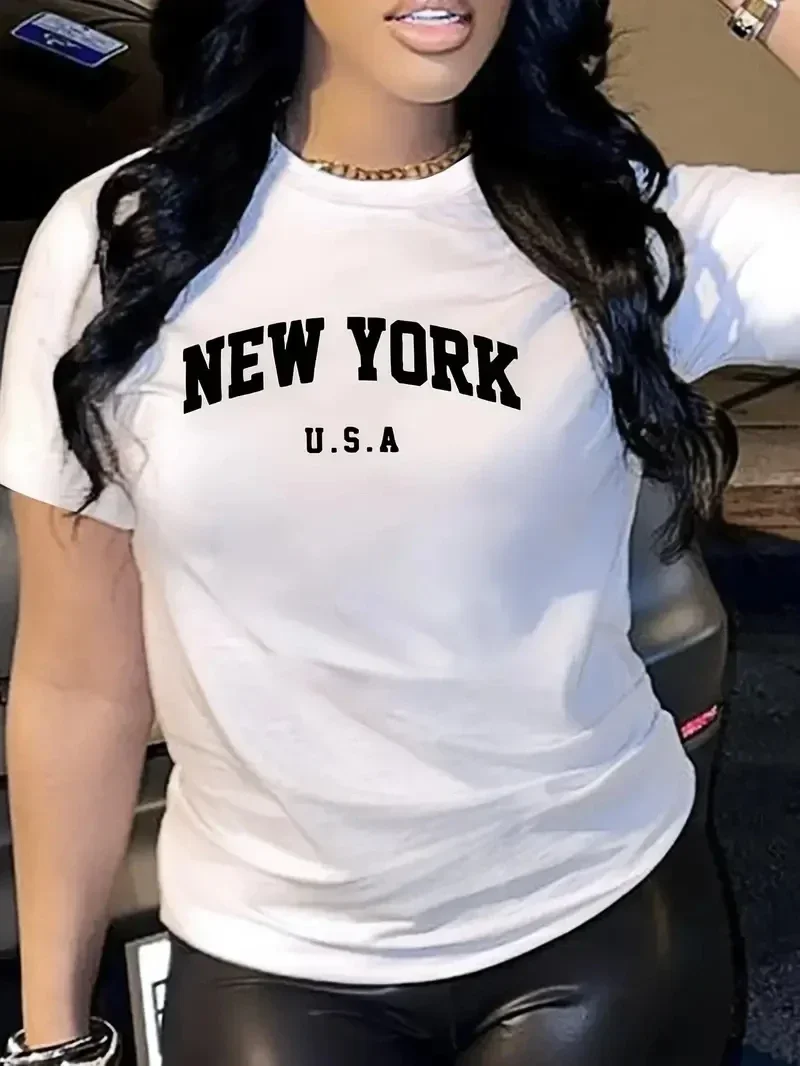 Funny New York Letter Fashion Print Women T-shirt Casual Short Sleeve T Shirt Spring Summer Round Neck Unisex Clothes Top Y2k