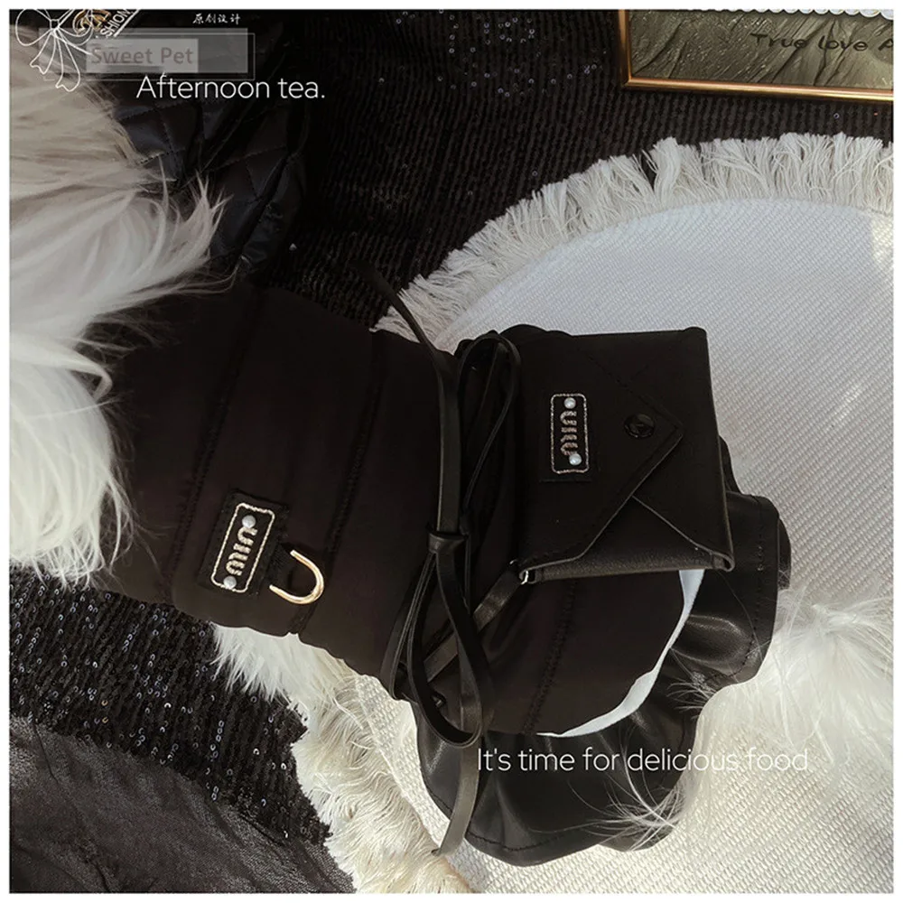 

Winter Warm Black Fleece Pet Coat With Snack Bag - Classic Luxury Design Chihuahua Maltese Dogs' Clothing