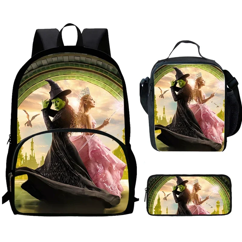 Cartoon W-Wicked Child Backpack with Front Pocket,Lunch Bags,Pencil Bags for Aged 5-10,Cartoon School Bags for Boys Girls