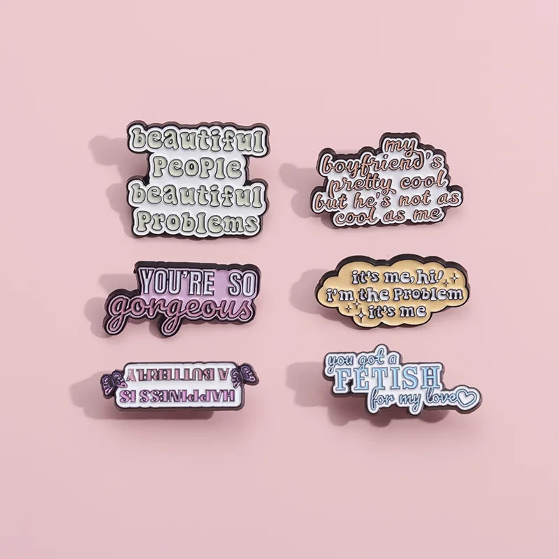 Trendy Letter Collects Enamel brooch Power Rose CD Glasses Shake Crazy Enjoy Thanks Need Sleep Try Again Badge Lapel Pin Jewelry