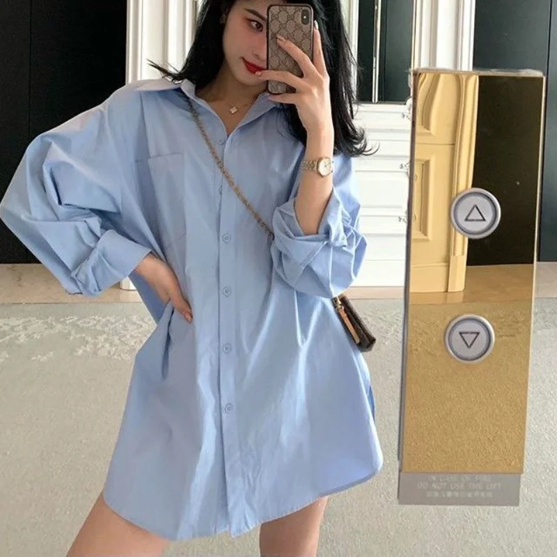 Shirts Women Minimalist Leisure All-match Spring Female New Lazy Style Harajuku Turn-down Collar Korean Version Loose Popular