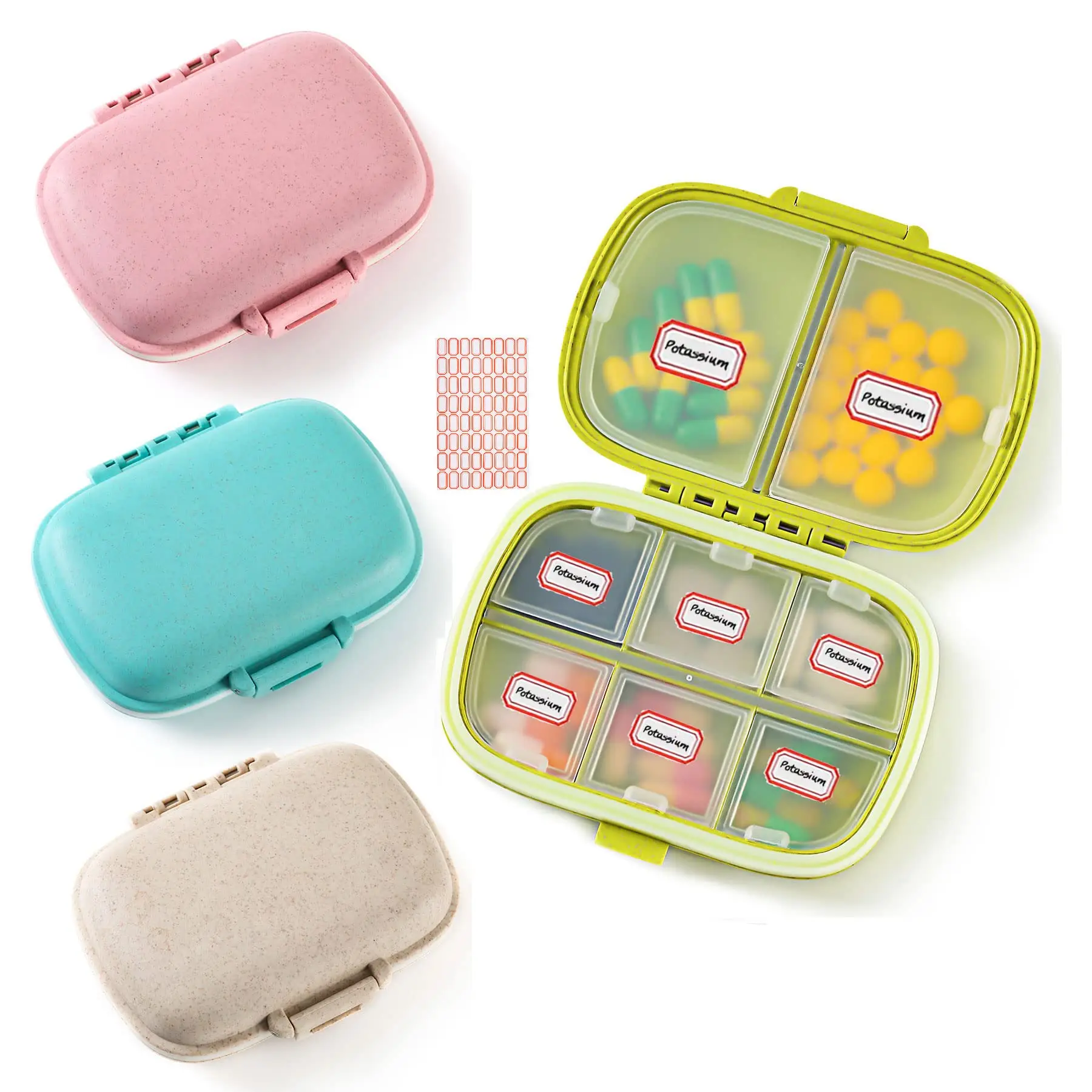 

8 Grids Organizer Container For Tablets Travel Pill box With Seal Ring Small Box For Tablets Wheat Straw Container For Medicines