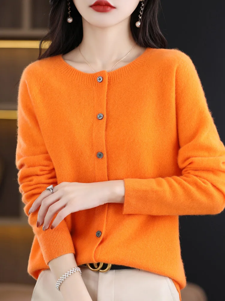 Long Sleeve 100% Merino Wool Sweaters Spring Autumn Women O-Neck Knitwear Tops Clothing Fashion Basic Tops