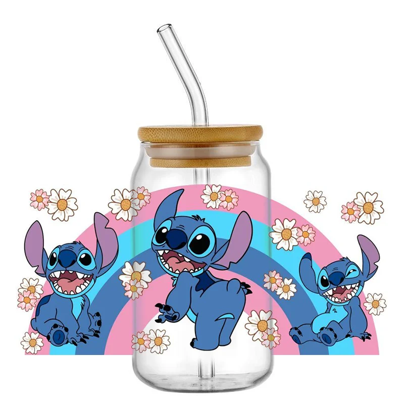 Miniso 16oz DTF Stitch Sticker Cups Cool autoadesivo impermeabile personalizza UV Wrap Transfer Sticker etichette personalizzate Logo fai da te