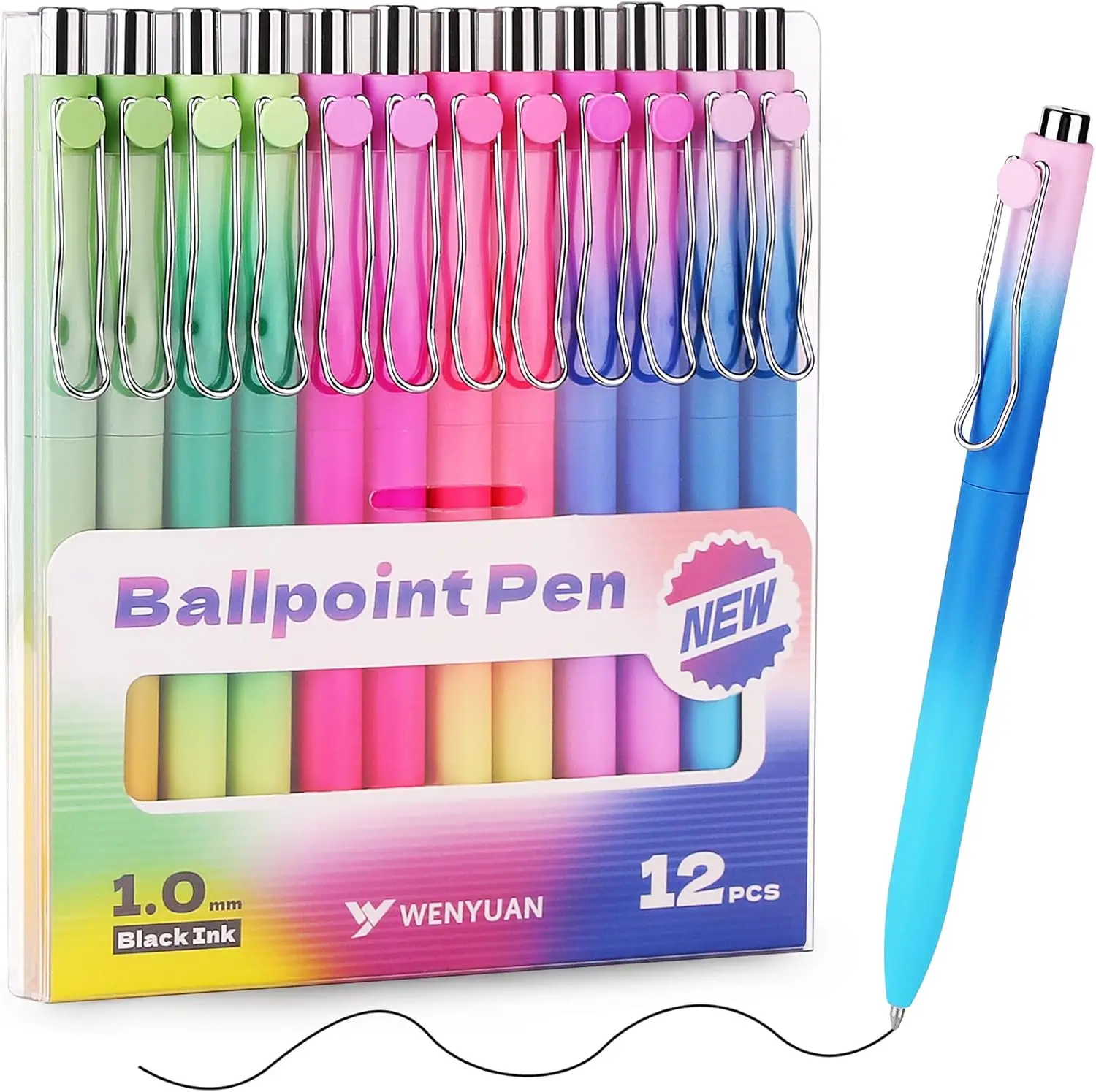 

Pastel Ballpoint Pens Bulk, Fine Point Smooth Writing, Black Ink 1.0mm Journaling Pens for Office School Note Taking
