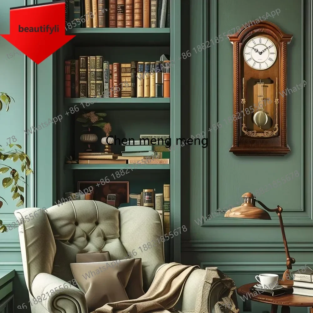 

Grandfather Vintage Wall Clock with Pendulum and Chime, Hour/Quarter-Hour Chime, Elemwood Frame, Large Vintage Wall Cl a48