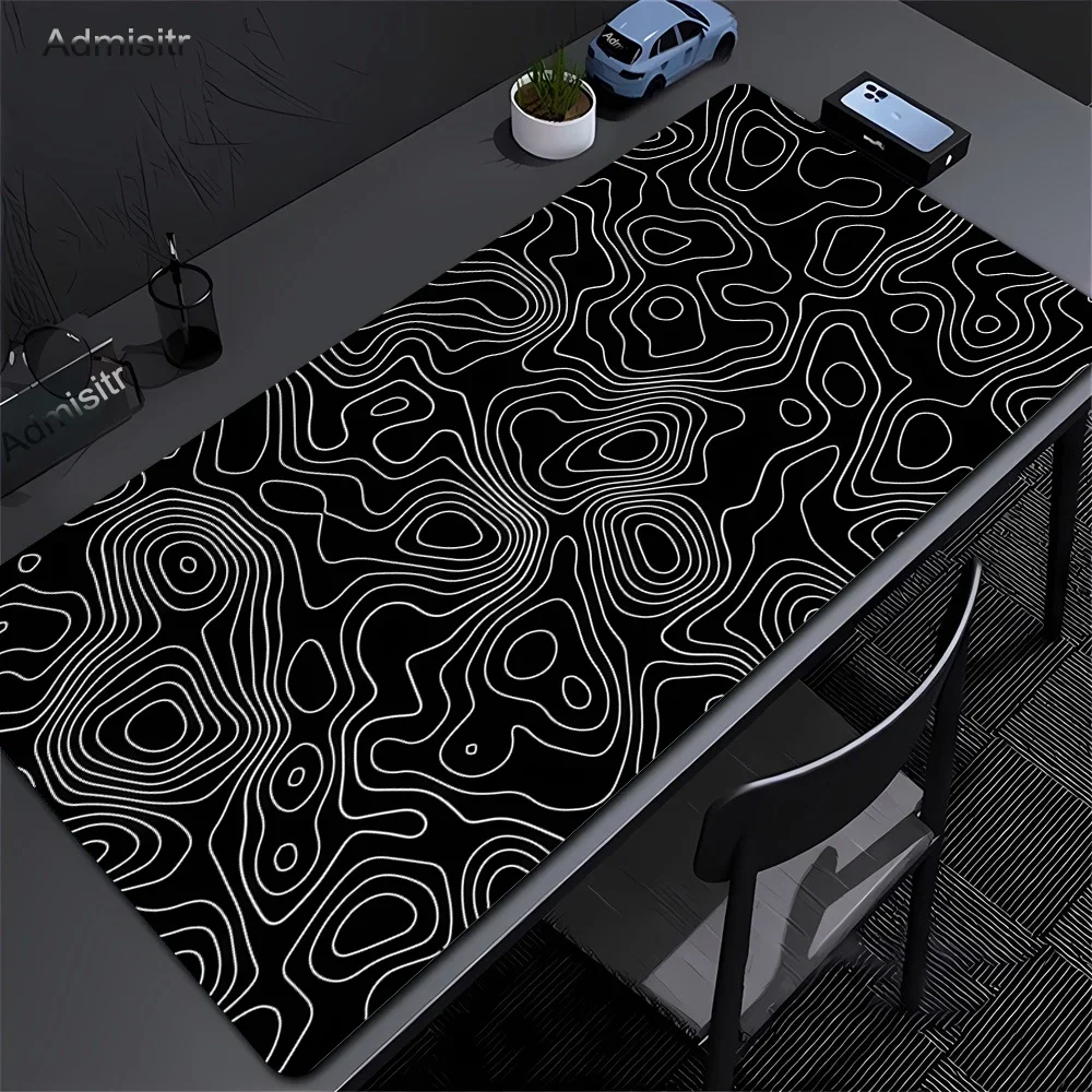 CIFBUY Large Gaming Mouse Pad Black White Strata Abstract PC Keyboard Desk Mat Non-Slip Rubber Base Home Office Laptop Decor image 4