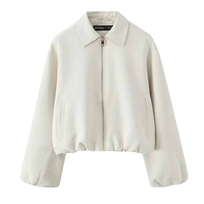 Autumn Winter Women Short Jacket Coat Zipper Pocket Outerwear Female Lady Streetwear Tops Khaki Black Tops