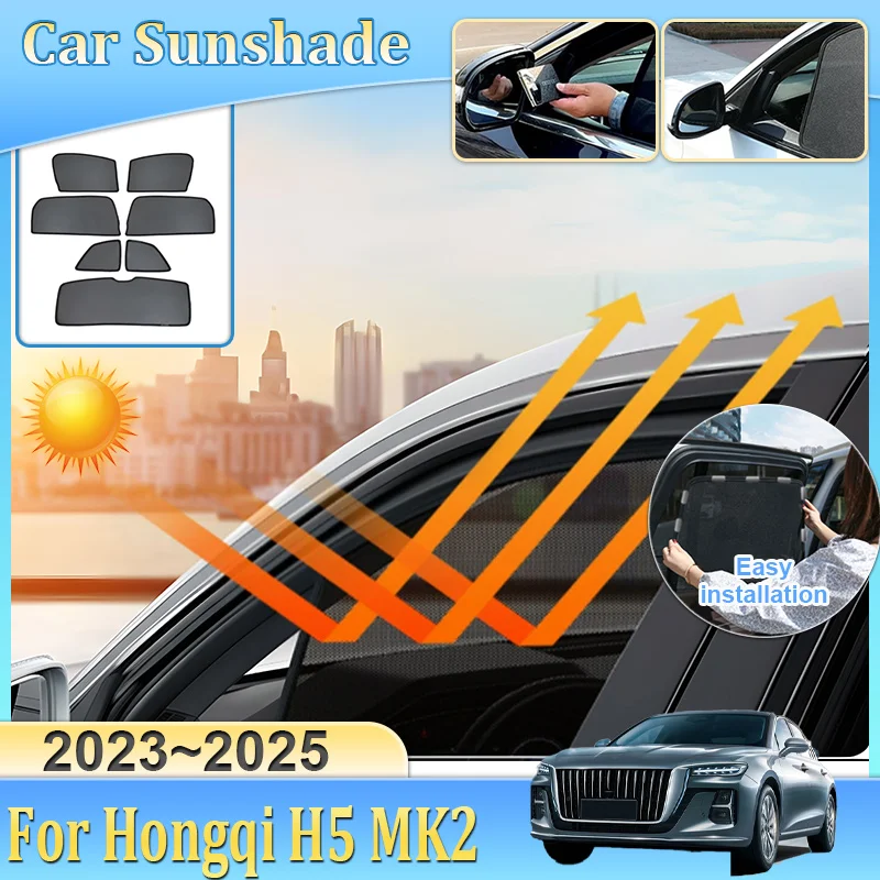 

Car Window Sunshade For Hongqi H5 MK2 Ousado 2023 2024 2025 Visor Mesh Blocks UV Rays Windshield Frame Curtain Car Accessories