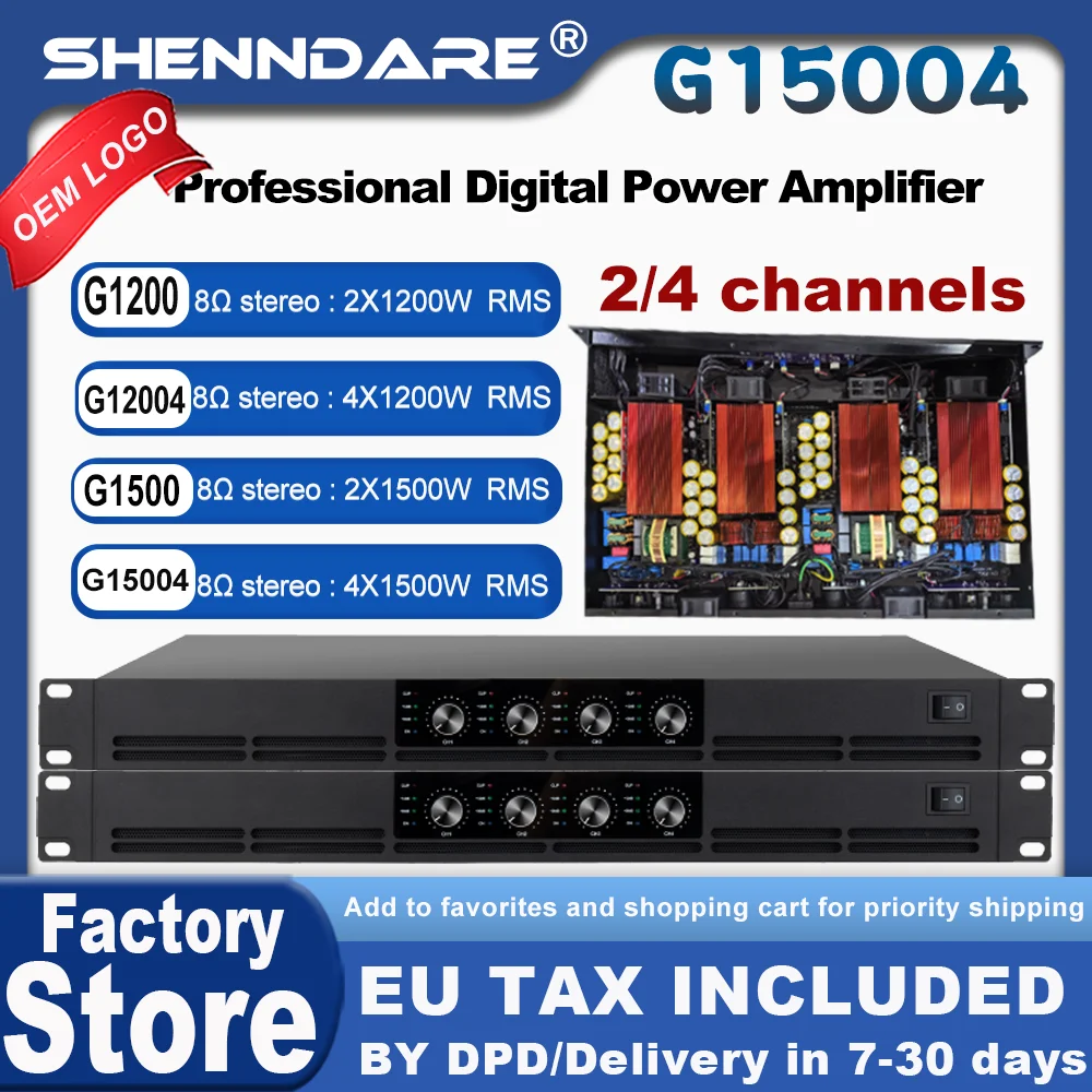 

SenMicre G15004 4x1500 Вт, 8 Ом, профессиональный цифровой усилитель мощности, 2/4-канальный аудиоусилитель для линейного массива, динамик, 1U, DJ-сабвуфер, предусилитель, 4x2250 Вт, 4 Ом, усилитель звука класса D, обо