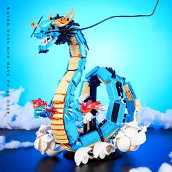 MOC One Anime Piece Building Blocks Kaido Dragon Bricks Model DIY Assemble Blue Dragon Figures Toys For Children Collection Gift