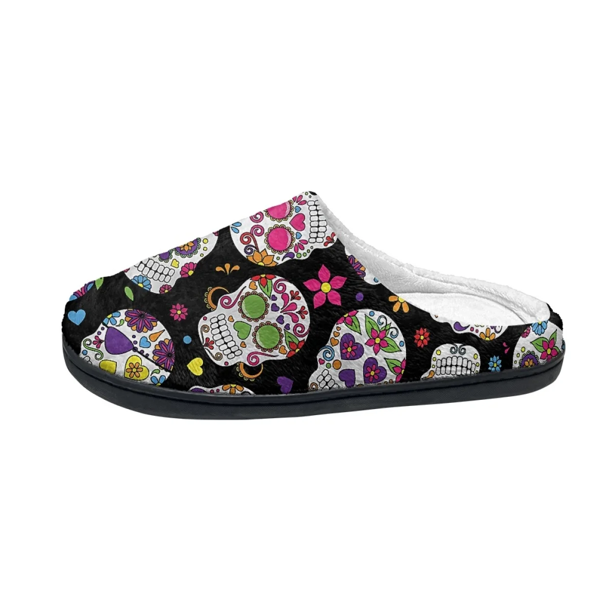 Women Men Indoor Home Autumn and Winter Warm Cotton Slippers Kawaii Cute Skull Sunflower Flowers Print Floor Shoes Custom Image