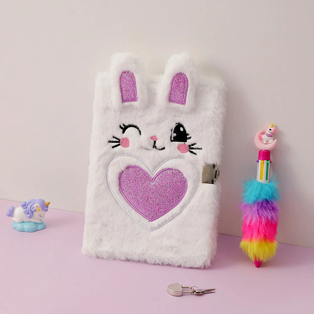 Carnet de notes en peluche avec serrure pour filles, couverture moelleuse, journal portable, cahiers mignons