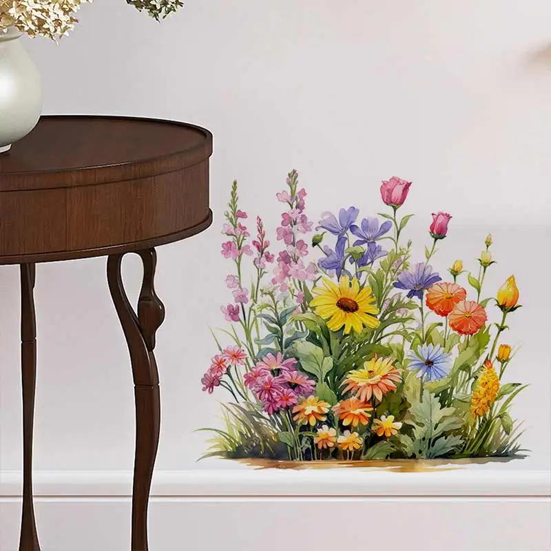 Watercolor Wildflower Wall Sticker Toilet Lid Stickers