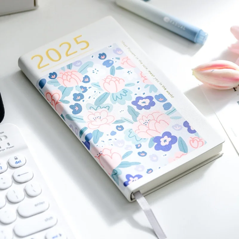 A6 Portable Calendar Book 2025 Daily Weekly Schedule Notepad Colorful Flower Designs Cover To Do List Planners Efficiency Agenda