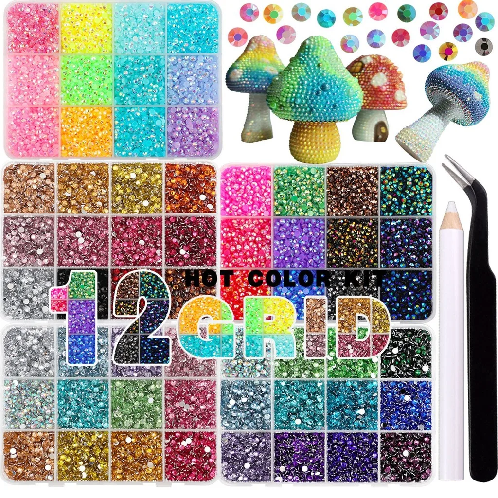 12er-Set 3mm glänzende AB-Harz-Strass-Steine, mehrfarbiges Kristall-Set für DIY-Kunsthandwerk, Nagelkunst und Handyhüllen