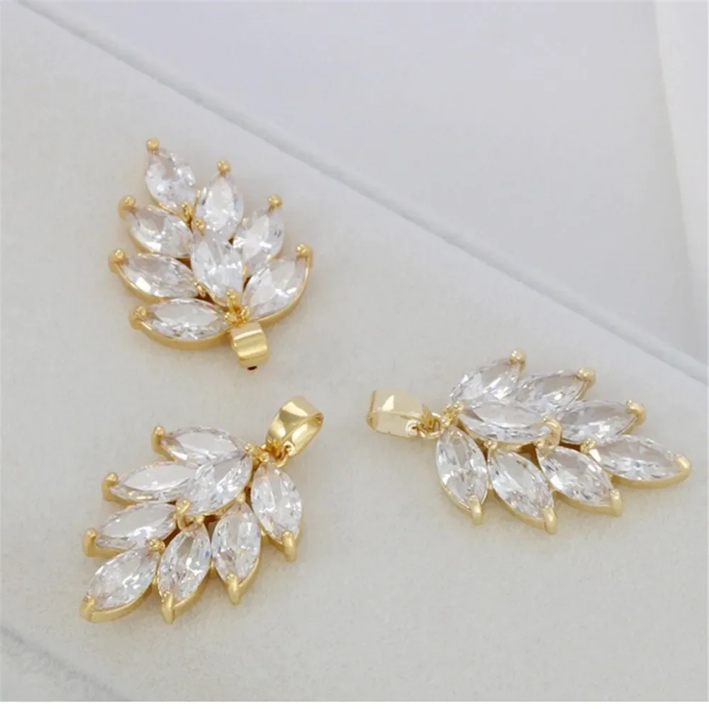 14K Bag Gold Inlaid Zircon Tree Leaf Pendant DIY Handmade Necklace Pendant Hanging Jewelry Accessories