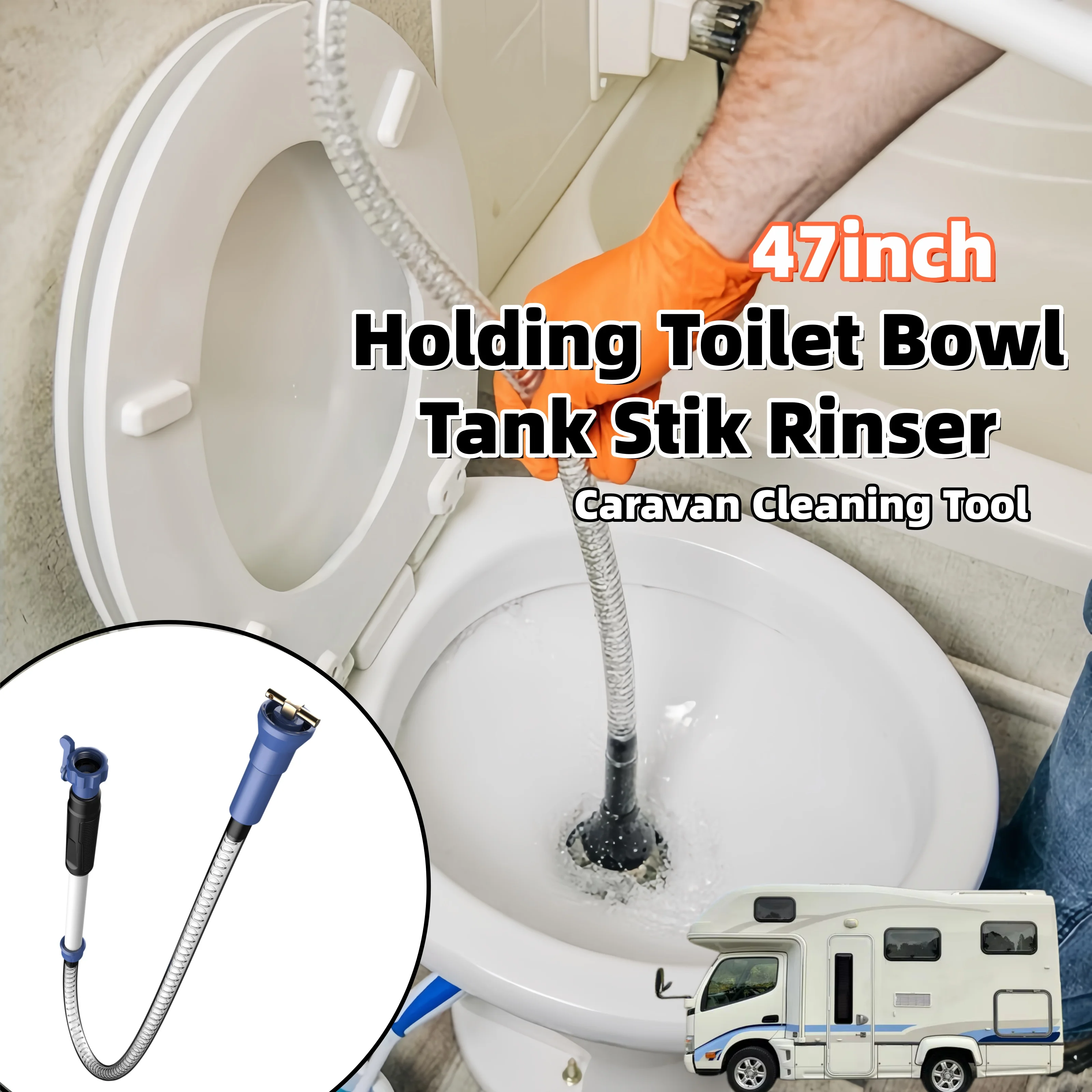 

Toilet Bowl Holding Tank Stik Rinser Portable With Turn Shutoff Valve Swivel Flexible Reach Caravan Motorhome Cleaning Tool